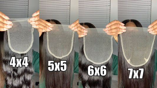 HD Closure size Comparison of 4x4, 5x5, 6x6, and 7x7