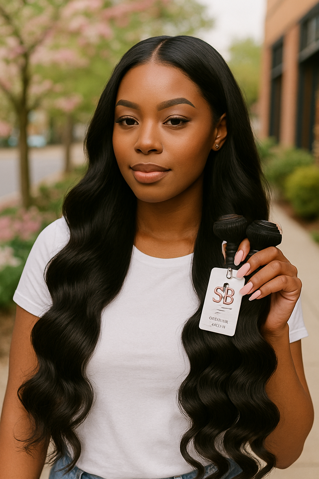 Hair bundles Shed women holding raw hair bundles in hand 
