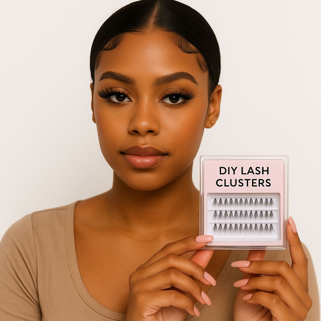 Woman holding a SB Boutique DIY lash extension.