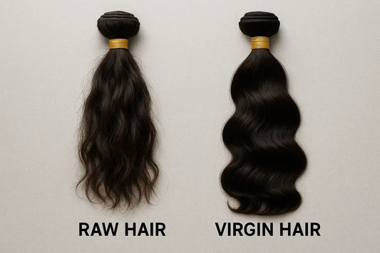 Photo showing the difference between raw hair and virgin hair 