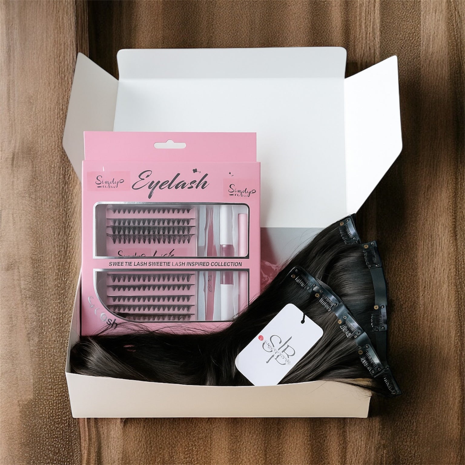 Effortless Glam Box- Clip in hair and Lash gift set |100% Raw Hair Clip-Ins & DIY Lash Extension Kit | Simply Beautiful Boutique SB Boutique